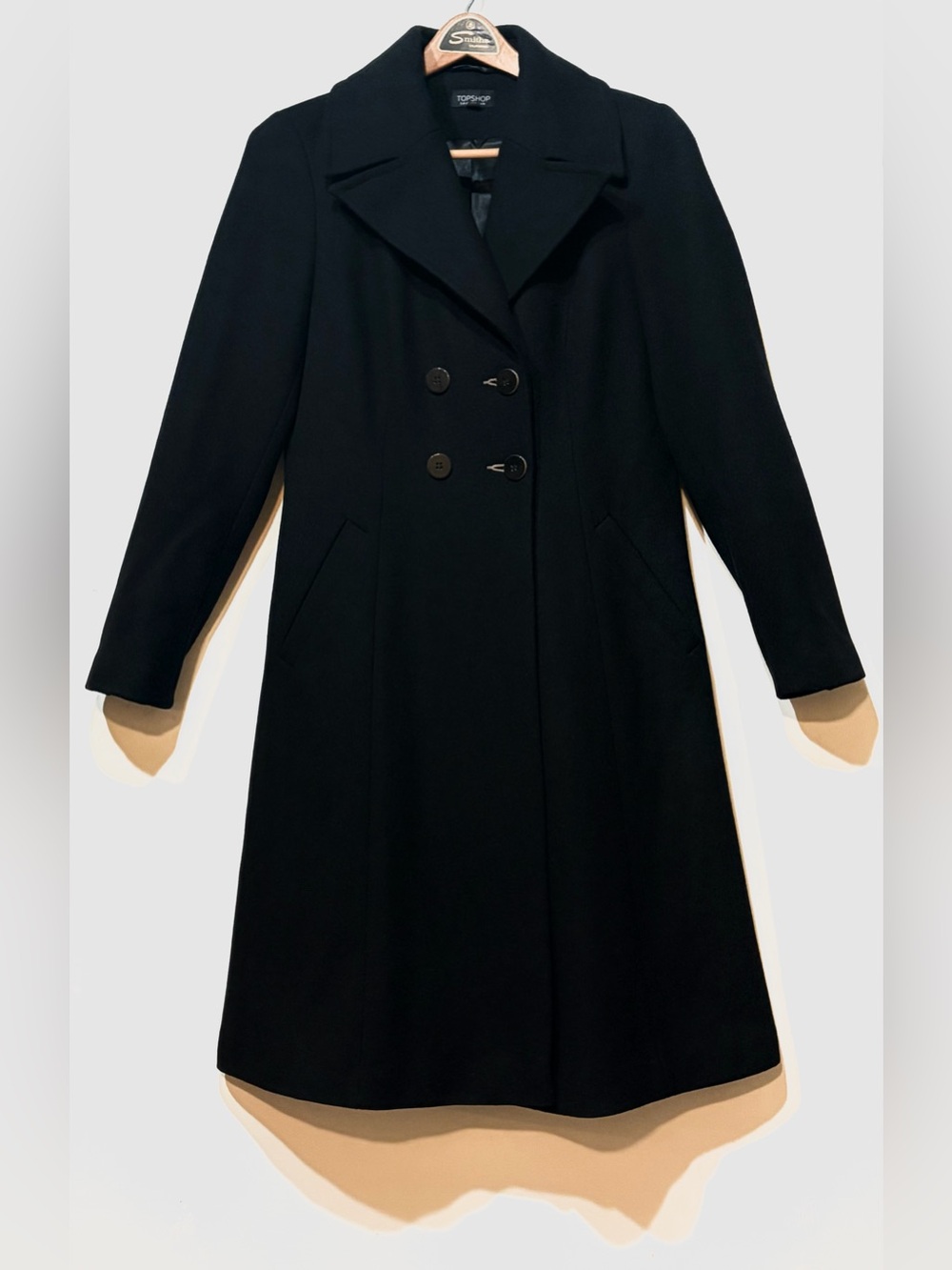 Topshop- Women's Black Double-Breasted Wool Coat